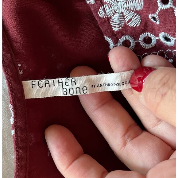 ANTHROPOLOGIE FEATHER BONE Ynez Maroon Dress Flounced Embroidered Eyelet Blue - Picture 6 of 11
